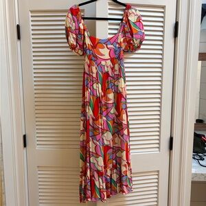 Colorful midi babydoll sleeve dress small